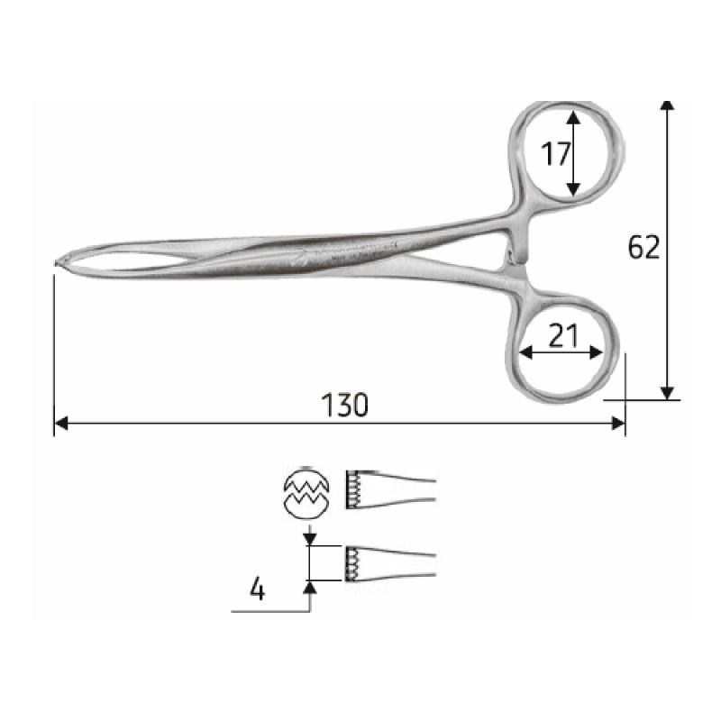 Затискач для білизни Tuffier, 13 см, 2:3 зубий, J-17-167, Surgicon